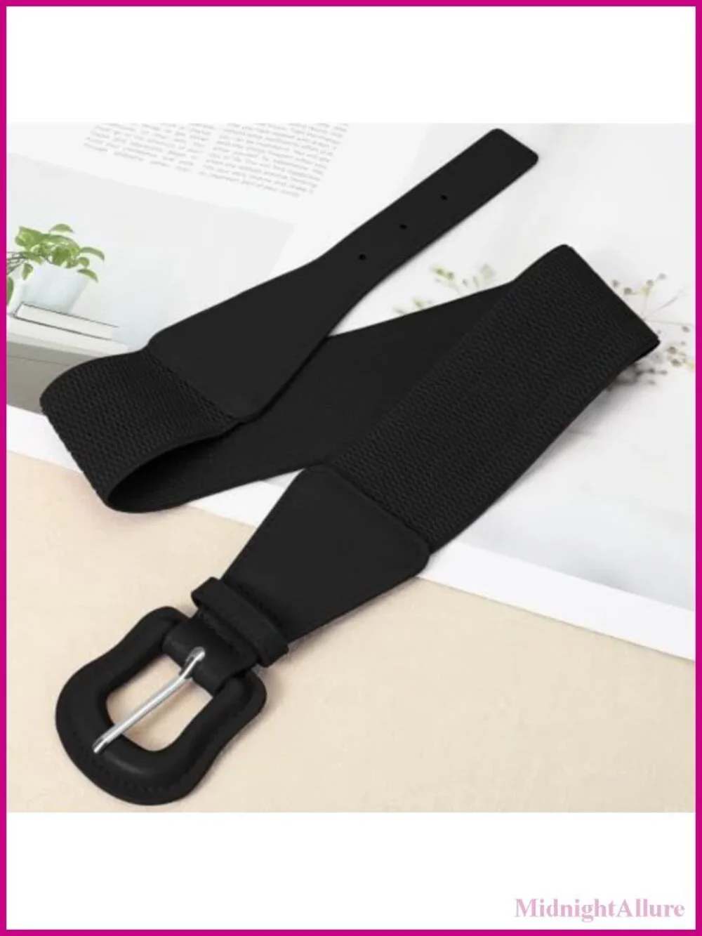 Women's Wide Elastic Stretch Dress Belt with Interlock Leather Buckle